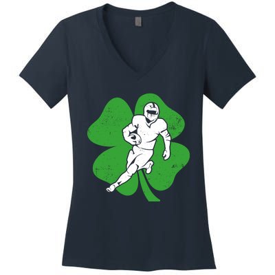 American Football Sports Shamrock St Patricks Day Women's V-Neck T-Shirt