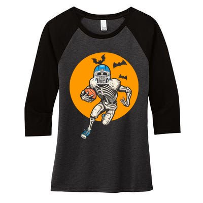 American Football Skeleton Halloween Football Fan Women's Tri-Blend 3/4-Sleeve Raglan Shirt