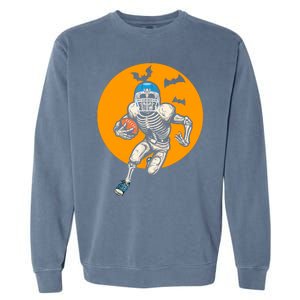 American Football Skeleton Halloween Football Fan Garment-Dyed Sweatshirt