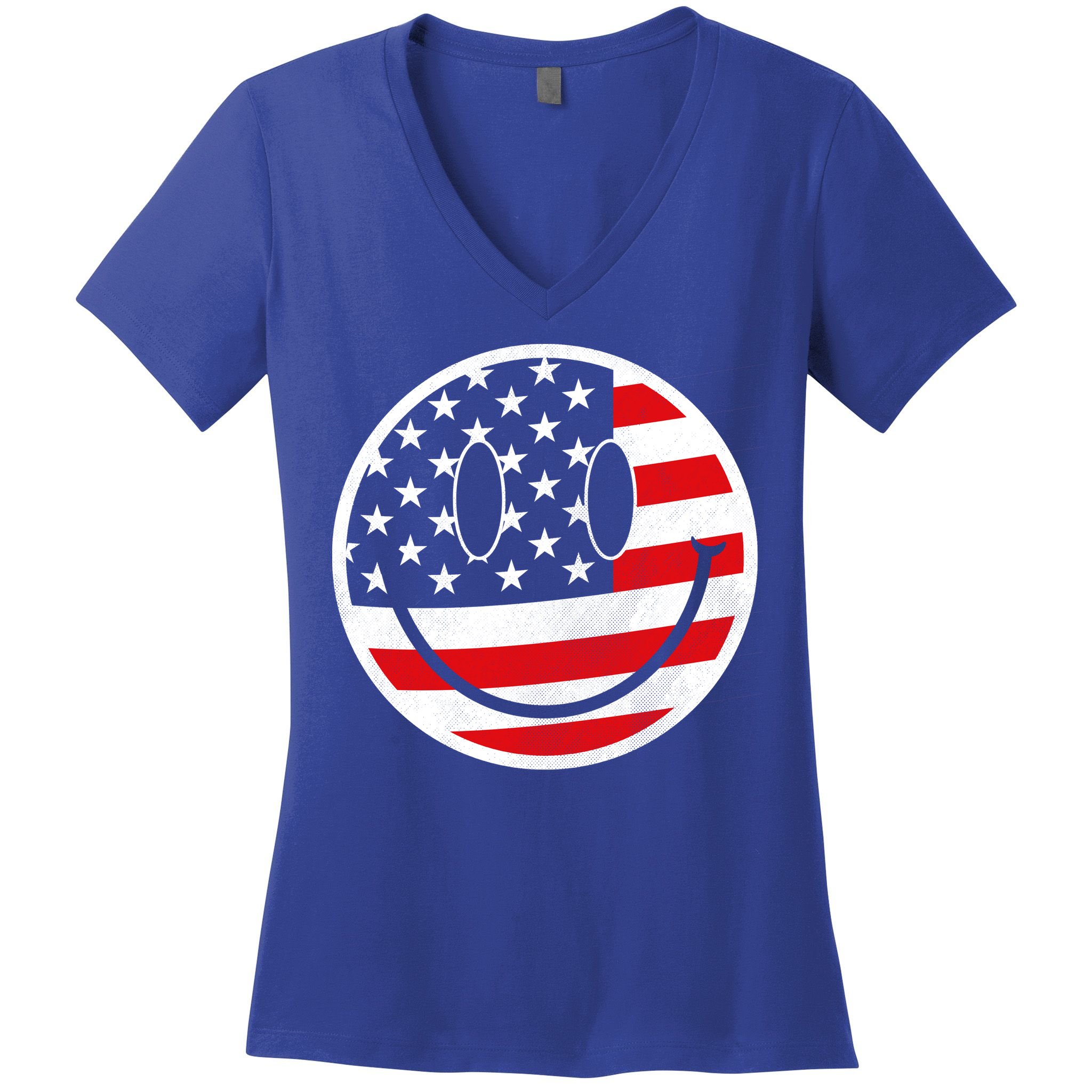 American Flag Smile Vintage Face Women's V-Neck T-Shirt