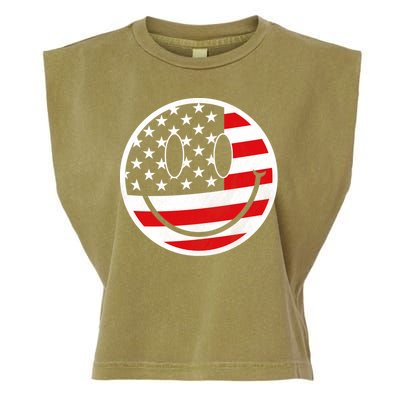 American Flag Smile Vintage Face Garment-Dyed Women's Muscle Tee