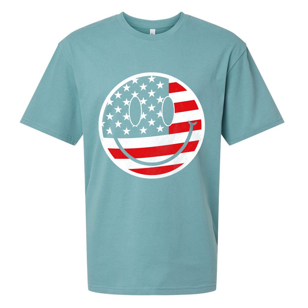 American Flag Smile Vintage Face Sueded Cloud Jersey T-Shirt