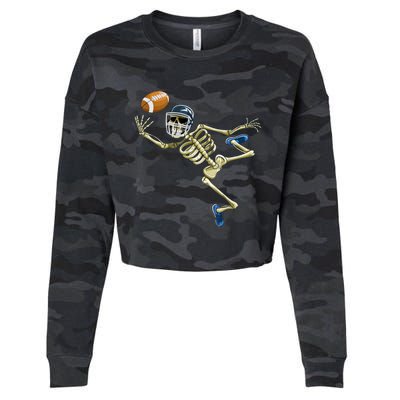 American Football Skeleton Halloween Boys Football Fan Cropped Pullover Crew