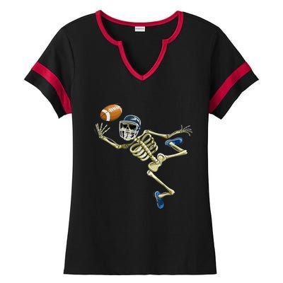 American Football Skeleton Halloween Boys Football Fan Ladies Halftime Notch Neck Tee