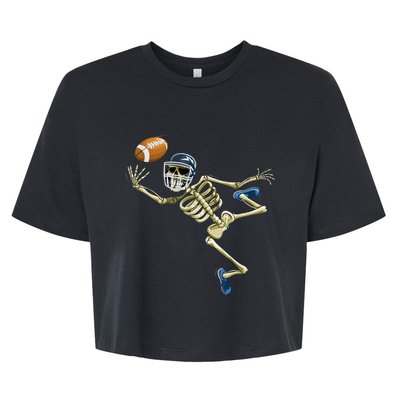 American Football Skeleton Halloween Boys Football Fan Bella+Canvas Jersey Crop Tee