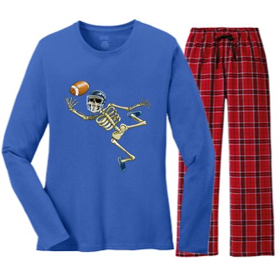 American Football Skeleton Halloween Boys Football Fan Women's Long Sleeve Flannel Pajama Set 