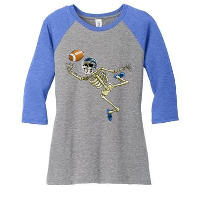 American Football Skeleton Halloween Boys Football Fan Women's Tri-Blend 3/4-Sleeve Raglan Shirt