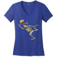 American Football Skeleton Halloween Boys Football Fan Women's V-Neck T-Shirt