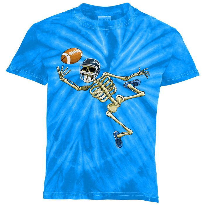 American Football Skeleton Halloween Boys Football Fan Kids Tie-Dye T-Shirt