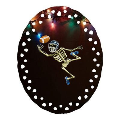 American Football Skeleton Halloween Boys Football Fan Ceramic Oval Ornament