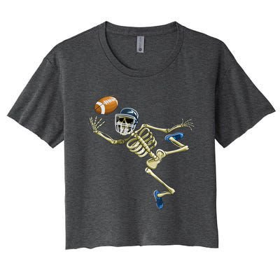 American Football Skeleton Halloween Boys Football Fan Women's Crop Top Tee