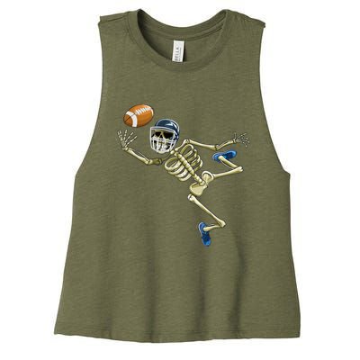 American Football Skeleton Halloween Boys Football Fan Women's Racerback Cropped Tank