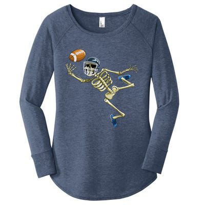 American Football Skeleton Halloween Boys Football Fan Women's Perfect Tri Tunic Long Sleeve Shirt