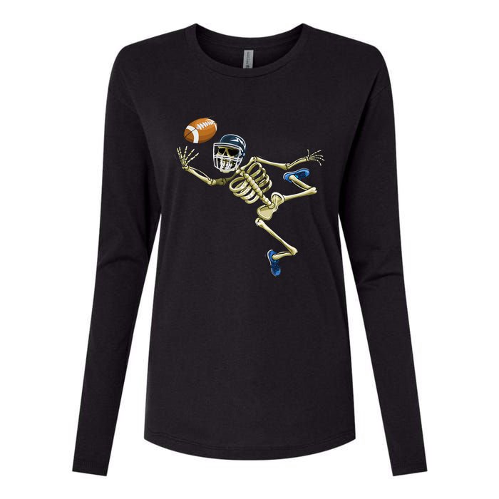 American Football Skeleton Halloween Football Fan Womens Cotton Relaxed Long Sleeve T-Shirt