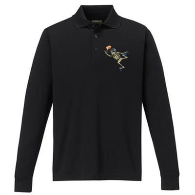 American Football Skeleton Halloween Football Fan Performance Long Sleeve Polo