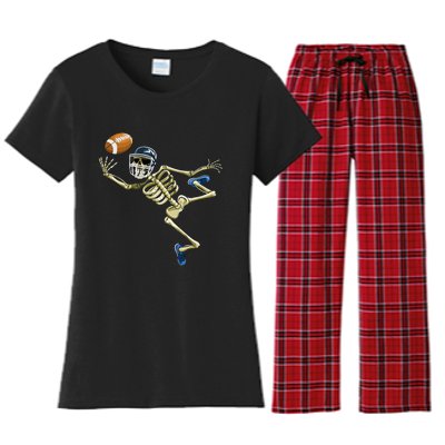 American Football Skeleton Halloween Football Fan Women's Flannel Pajama Set