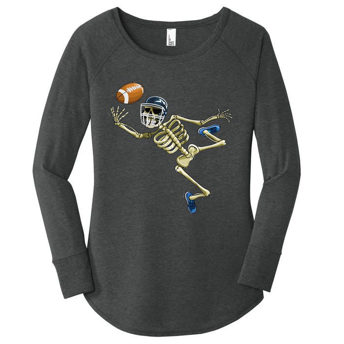 American Football Skeleton Halloween Football Fan Women's Perfect Tri Tunic Long Sleeve Shirt