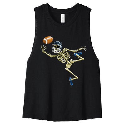 American Football Skeleton Halloween Football Fan Women's Racerback Cropped Tank