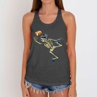 American Football Skeleton Halloween Football Fan Women's Knotted Racerback Tank