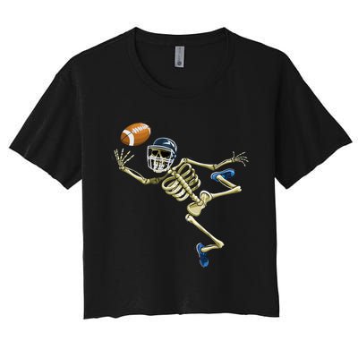 American Football Skeleton Halloween Football Fan Women's Crop Top Tee