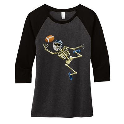 American Football Skeleton Halloween Football Fan Women's Tri-Blend 3/4-Sleeve Raglan Shirt