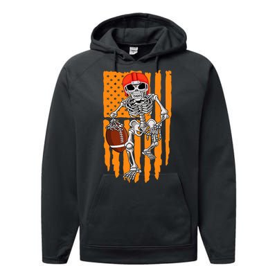 American Football Skeleton Halloween Football Fan Performance Fleece Hoodie