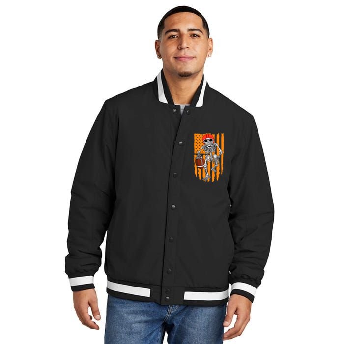 American Football Skeleton Halloween Football Fan Insulated Varsity Jacket