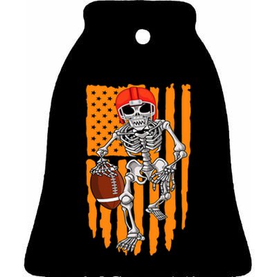 American Football Skeleton Halloween Football Fan Ceramic Bell Ornament