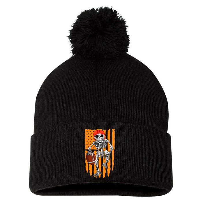 American Football Skeleton Halloween Football Fan Pom Pom 12in Knit Beanie