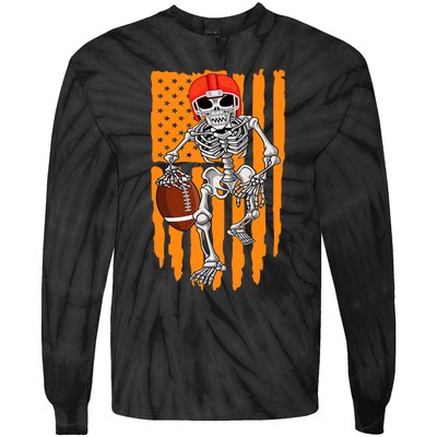 American Football Skeleton Halloween Football Fan Tie-Dye Long Sleeve Shirt