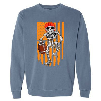 American Football Skeleton Halloween Football Fan Garment-Dyed Sweatshirt