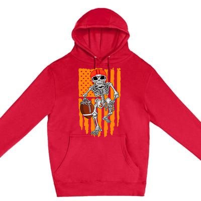 American Football Skeleton Halloween Football Fan Premium Pullover Hoodie