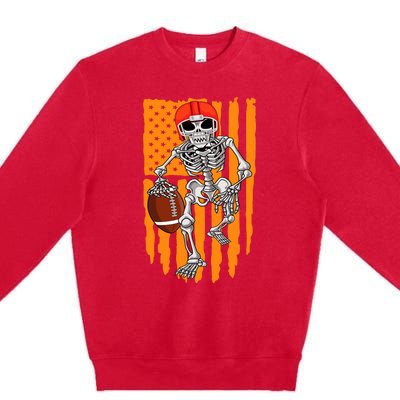 American Football Skeleton Halloween Football Fan Premium Crewneck Sweatshirt