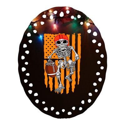 American Football Skeleton Halloween Football Fan Ceramic Oval Ornament