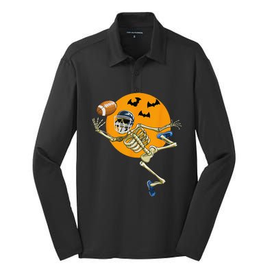 American Football Skeleton Halloween Football Fan Gift Silk Touch Performance Long Sleeve Polo