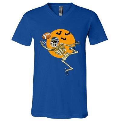 American Football Skeleton Halloween Football Fan Gift V-Neck T-Shirt