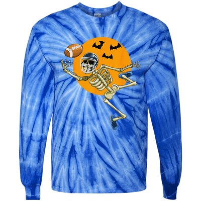 American Football Skeleton Halloween Football Fan Gift Tie-Dye Long Sleeve Shirt