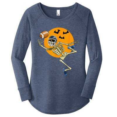 American Football Skeleton Halloween Football Fan Gift Women's Perfect Tri Tunic Long Sleeve Shirt