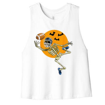 American Football Skeleton Halloween Football Fan Gift Women's Racerback Cropped Tank