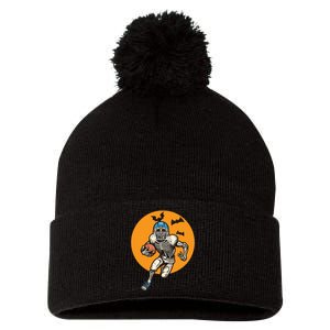 American Football Skeleton Halloween Football Fan Pom Pom 12in Knit Beanie