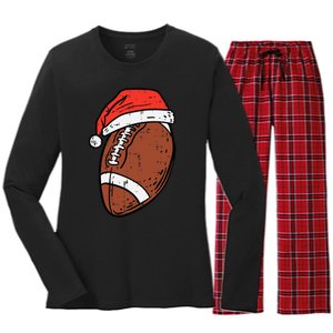 American Football Santa Hat Sports Christmas Xmas Women's Long Sleeve Flannel Pajama Set 