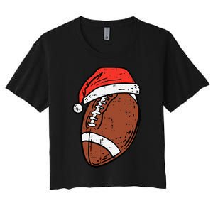 American Football Santa Hat Sports Christmas Xmas Women's Crop Top Tee