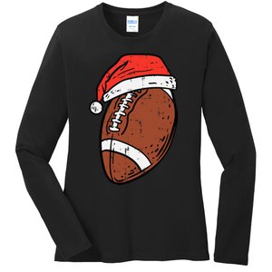 American Football Santa Hat Sports Christmas Xmas Ladies Long Sleeve Shirt