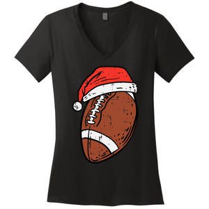 American Football Santa Hat Sports Christmas Xmas Women's V-Neck T-Shirt