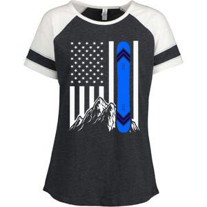 American Flag Snowboarding Gifts Mountain Snowboarder Enza Ladies Jersey Colorblock Tee