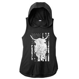 American Flag Scottish Highland Cow For Cattle Farmer Ladies PosiCharge Tri-Blend Wicking Draft Hoodie Tank