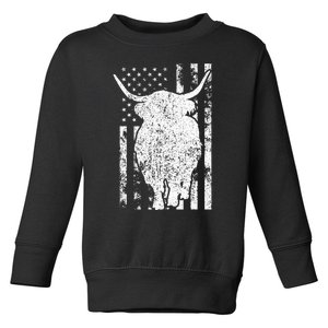 American Flag Scottish Highland Cow For Cattle Farmer Toddler Sweatshirt