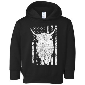 American Flag Scottish Highland Cow For Cattle Farmer Toddler Hoodie