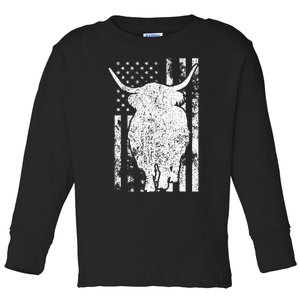 American Flag Scottish Highland Cow For Cattle Farmer Toddler Long Sleeve Shirt