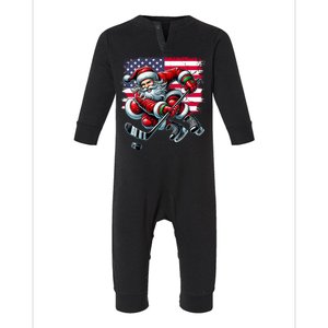 American Flag Santa Hat Ice Hockey Christmas Funny Gift Infant Fleece One Piece